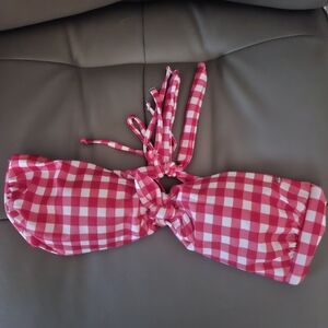 Guess red white checkered bikini top